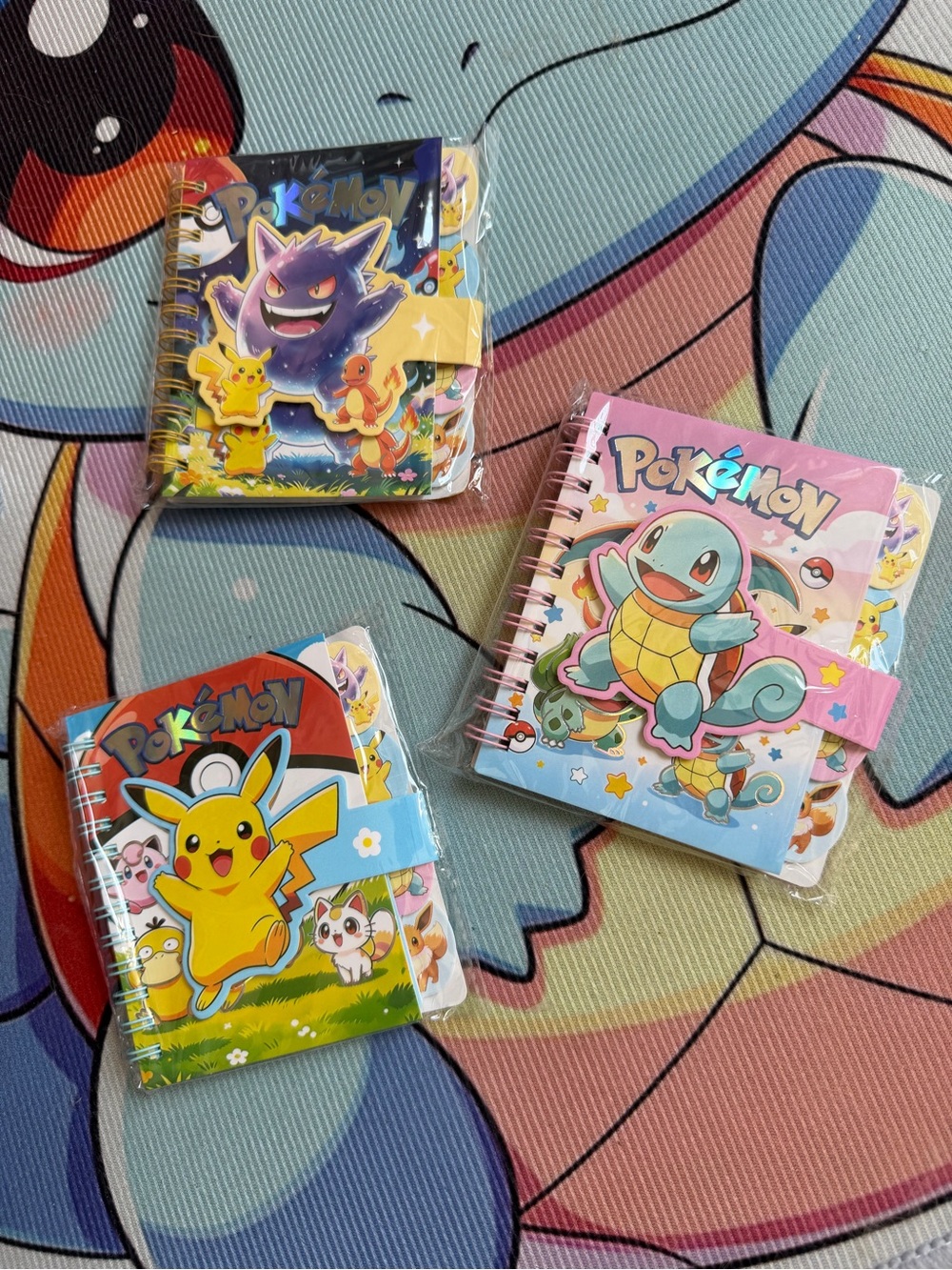 Kids Spiral Notebook Set - Pikachu (Yellow), Squirtle (Blue), Gengar (Purple)